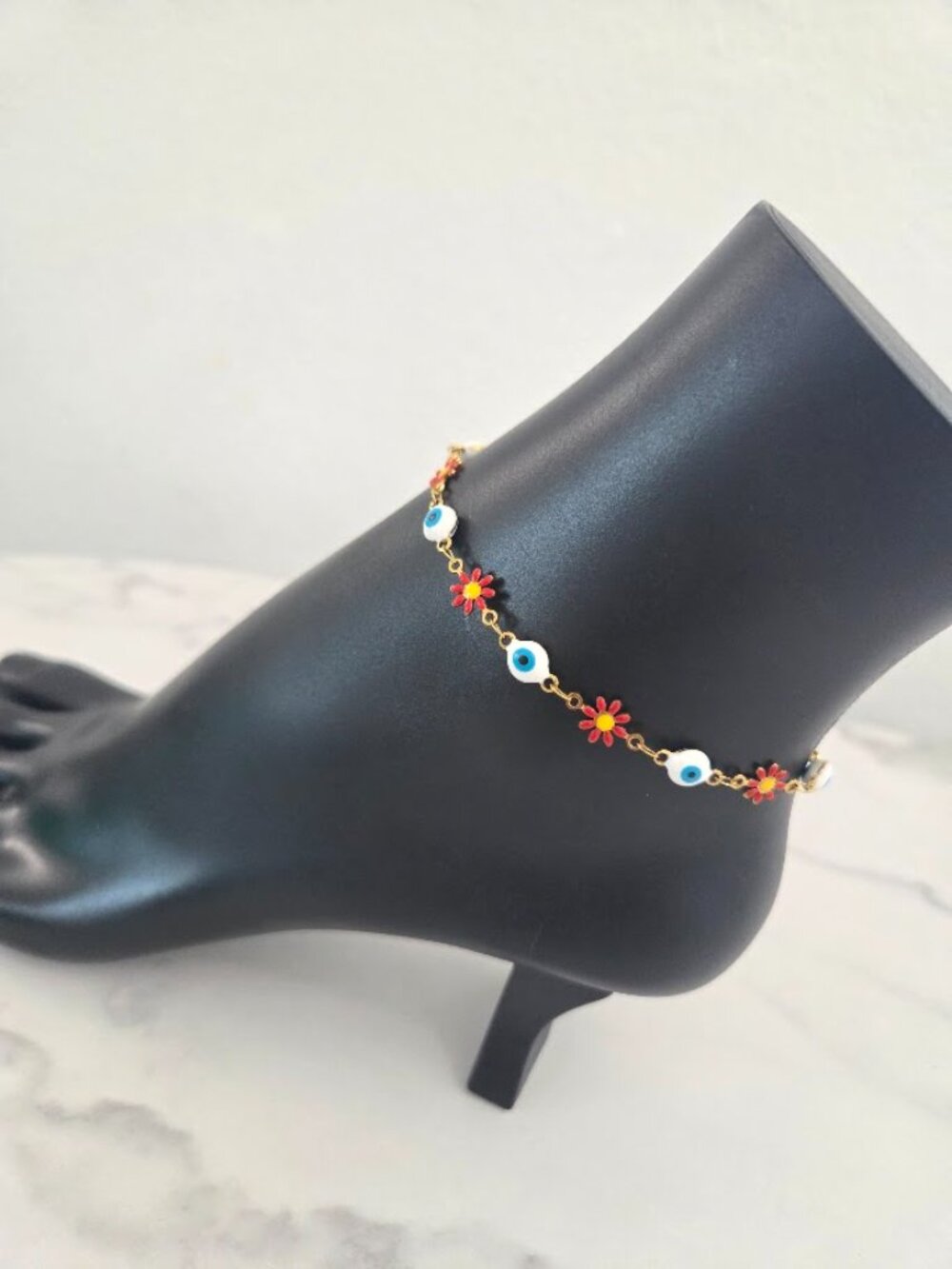 Evil Eye Daisy Flower Anklet Gold Plated Chain Anklet Bracelet - Picture 5 of 13